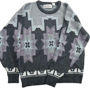 VTG Michael Gerald Southwest Aztec Sweater Men’s L Gray Purple Geometric‎ Knit
